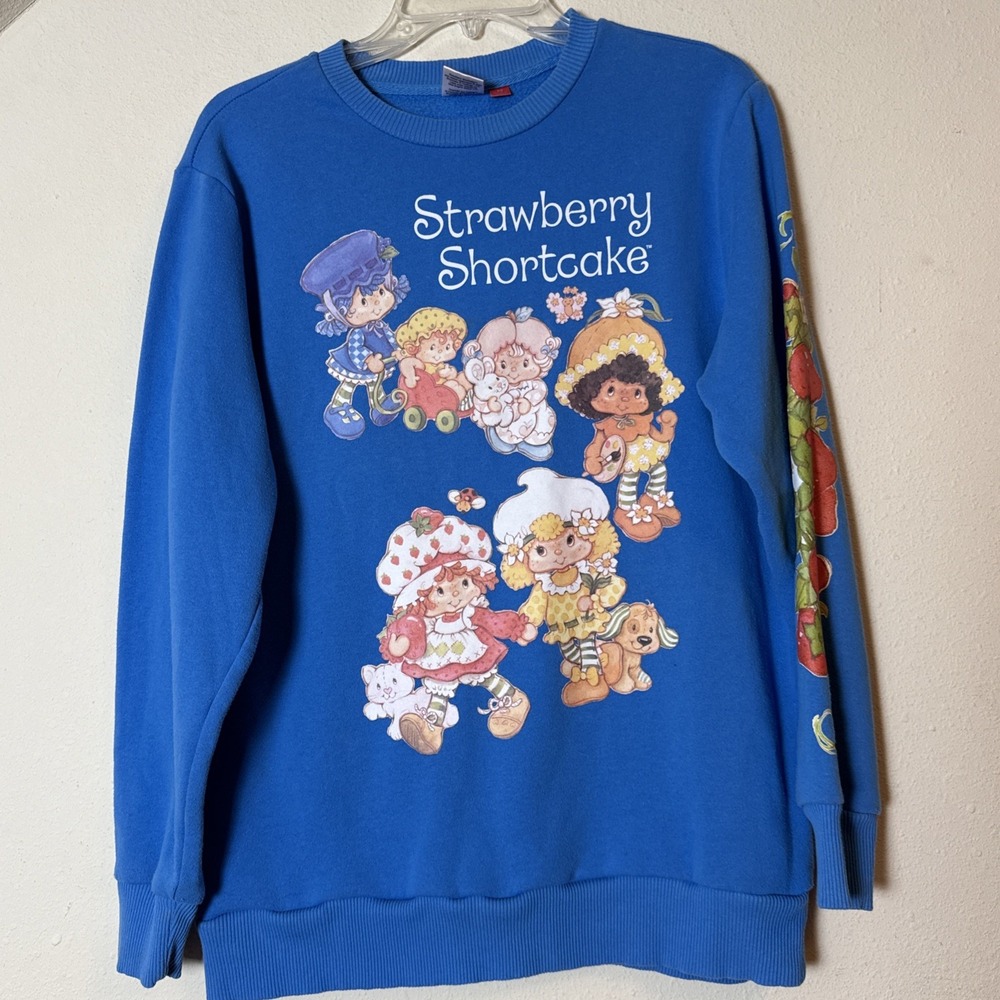 Strawberry Shortcake Sweet & Friends Blue Long Sleeve Pullover Crewneck Size XS